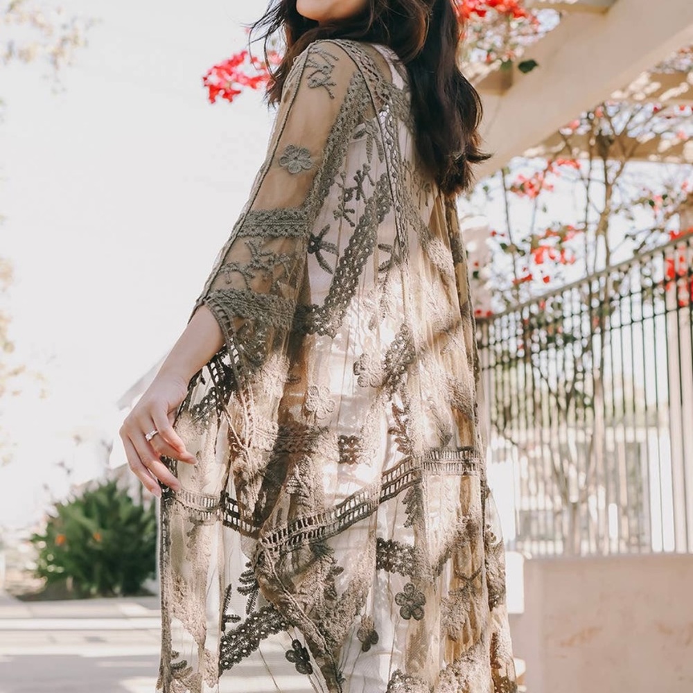 Embroidered Mesh Kimono
